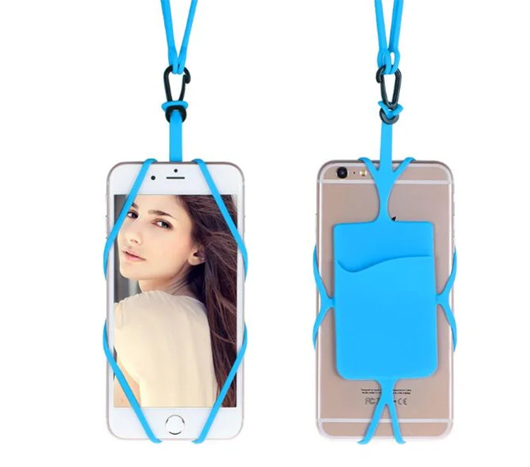 Free Samples Silicone Smart Cell Phone Holder Case with Lanyard wallet