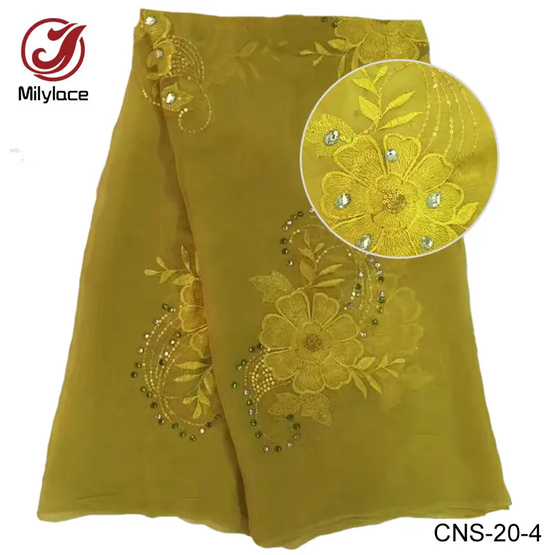 100% с цветочным принтом из крепа вышитым шёлком ткань органза камнями