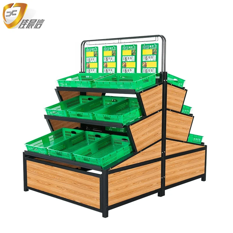 3 Layer Wooden Fruit&Vegetable Display shelves for Supermarket