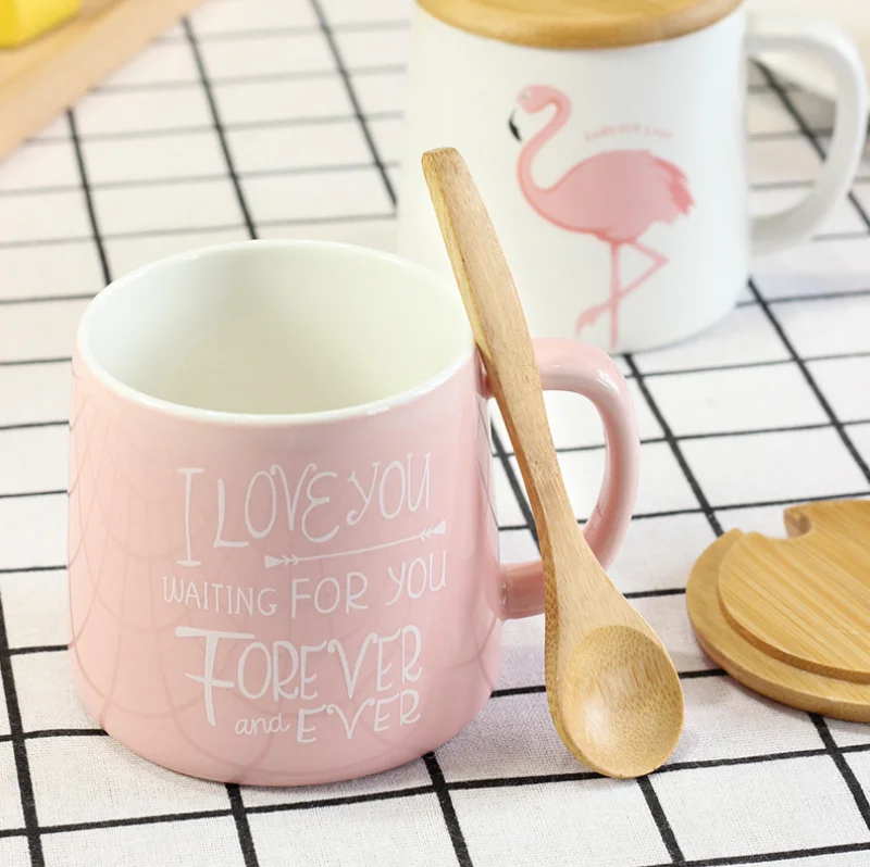 Flamingo Milk Mug with Lid Spoon Cute Ceramic Creative Coffee Mugs Porcelain Tea Cup Home Office Drinkware Gifts