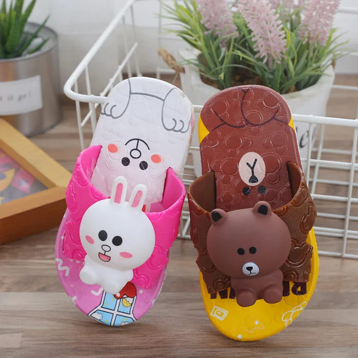 Kids Cartoon Indoor Slippers Creative cute three-dimensional bear rabbit  children shoes Baby Bedroom Shoes
