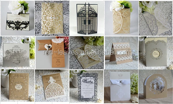 Pocket fold custom wedding/ greeting/ birthday invitation cards laser cut card custom printing with envelopes