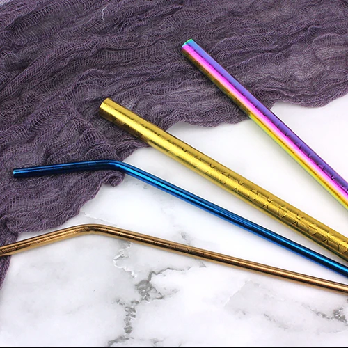 New Pattern Design Copper Rose Gold Black Reusable Metal 18/10 Drinking Straws With Case