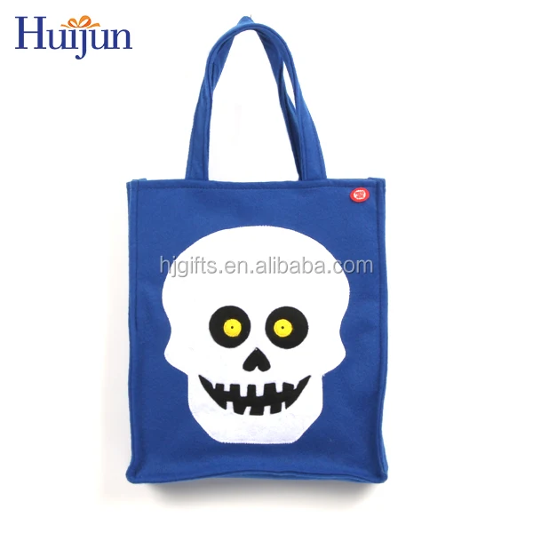 
New customized printed skeleton LED blue gift felt bag for Halloween Crafts 