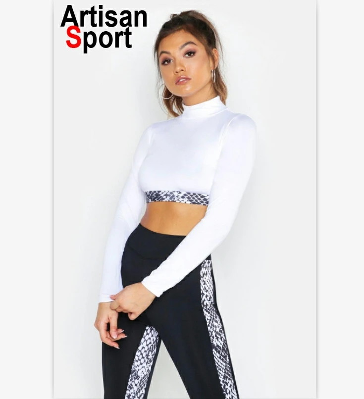 Oem Stylish Snake Print High Neck Gym Sexy Crop White Top With Pad inside Fitness Bra Yoga Sport Gym Leggings