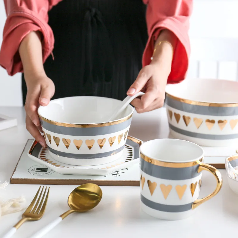 Luxury Modern Design Simple White And Golden Ceramic Dinner Plate Set Jogo De Jantar For Sale