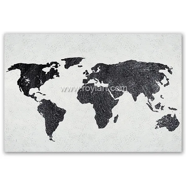 Wholesale modern abstract paintings decorative wall art on canvas hand made world map painting black and white painting