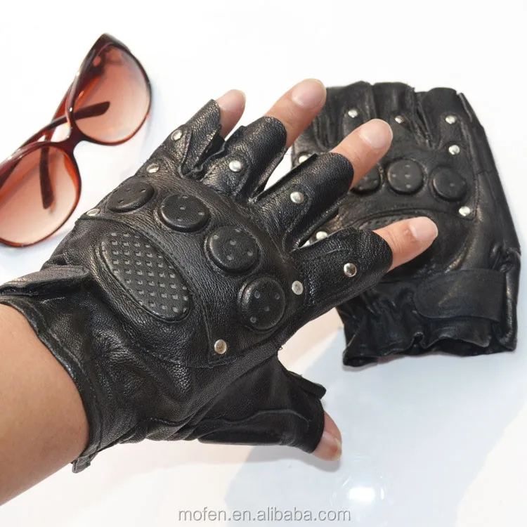 PU Leather Anti Riot Black Police Gloves Fingerless