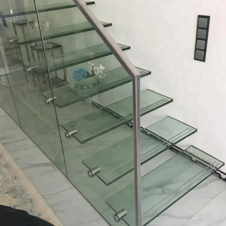 Straight Mild Steel Glass Modern Floating Staircase Stylish Cantilevered Stair