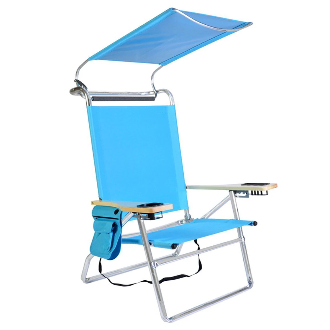 Deluxe 4 position Aluminum folding camping outdoor garden sun roof patio Beach Chair with Canopy and Storage Pouch