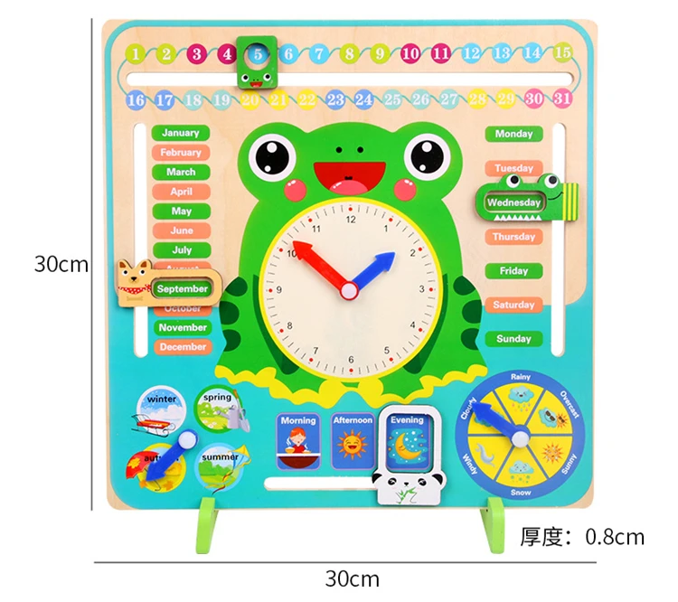 
Wood material Multifunctional calendar clock toy with 7 parts for kids preschool education 