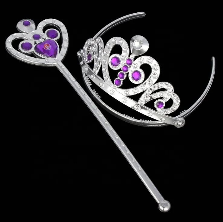 Girls Plastic Crown+Magic Wand+earring  +ring   Princess Dress Accessory Set