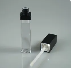 Wholesale silver square 8ml LED light lip gloss tube / black lip gloss packages with mirror