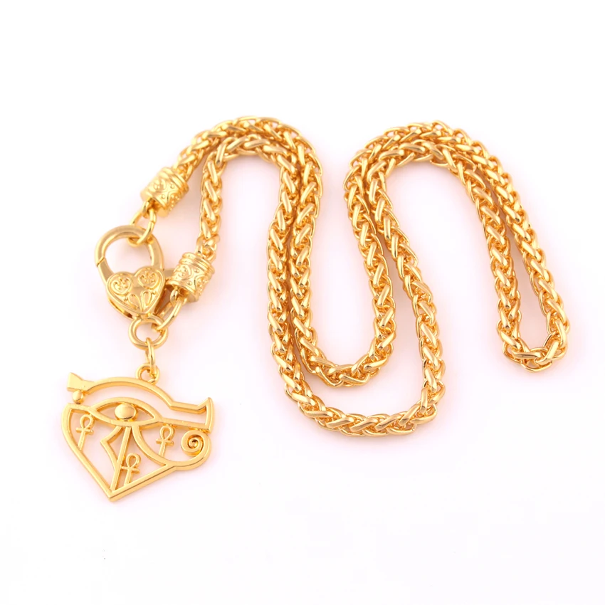 N413 Trade Assurance Egyptian Eye Of Horus Cross Charms Pendant Religious Gold Colour Necklace
