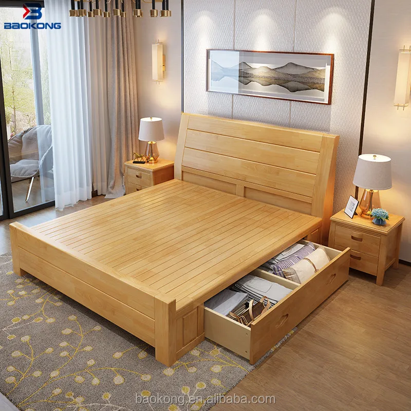 Wooden Bed With Cabinet Space Saving Bedroom Furniture