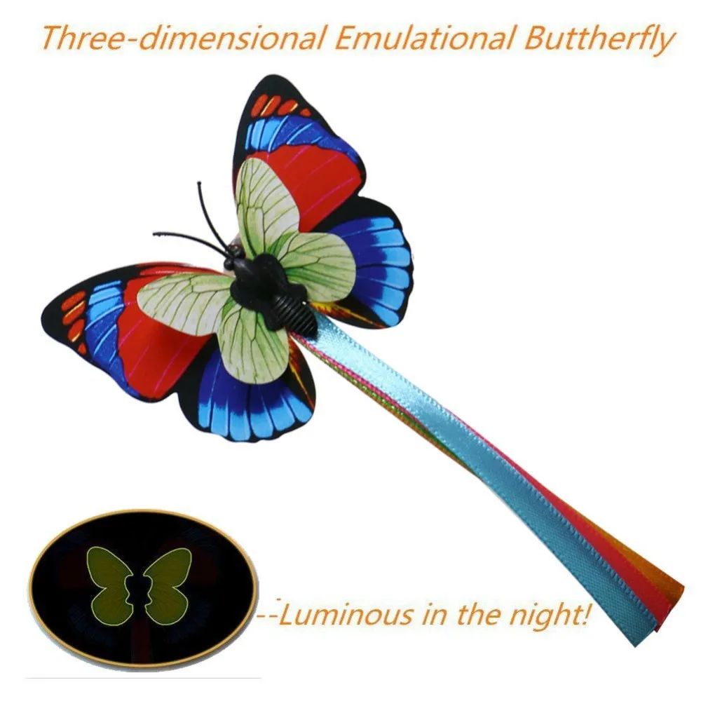 Electric Rotating Butterfly Cat Toys with Two Replacement Flashing Butterflies Interactive Cat Toy Spinning Teaser Toy