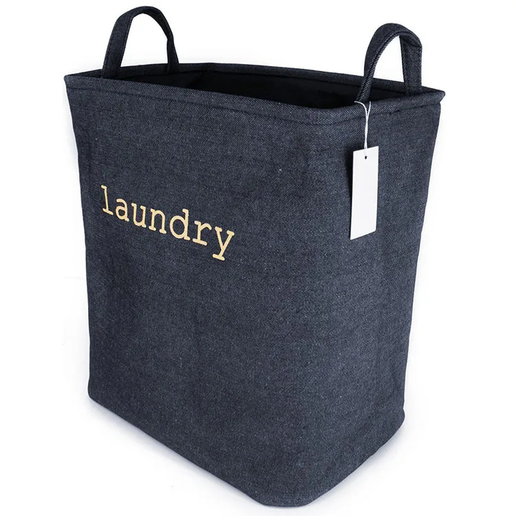 Custom Oem Fabric Folding Bathroom Laundry Basket 100% Cotton Liner With Handle Big Laundry Sorter