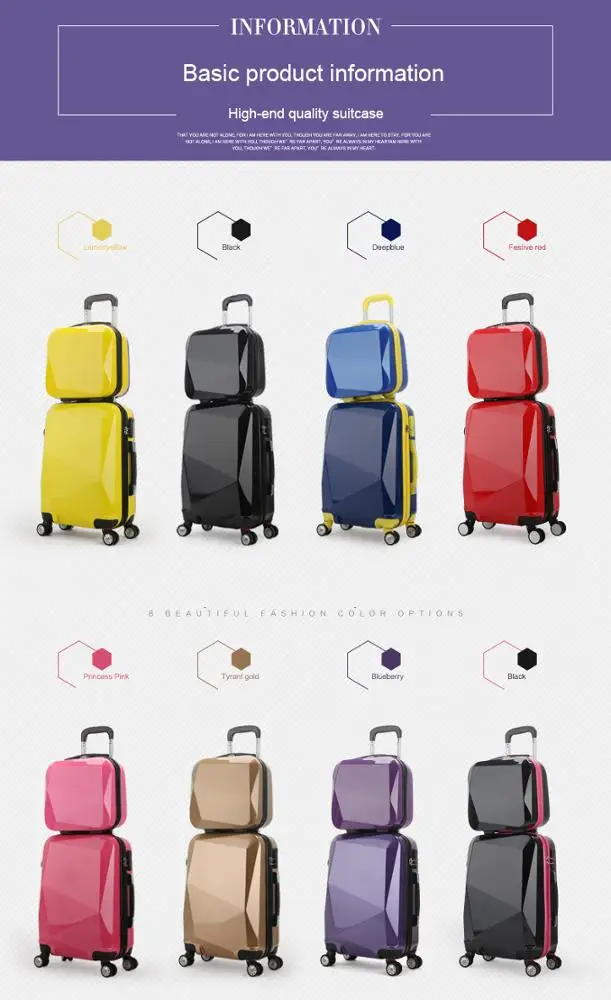 New Fashion Transparent PC Diamond Gloss Texture Luggage Cheap Sky Travel Time Rolling Custom Luggage