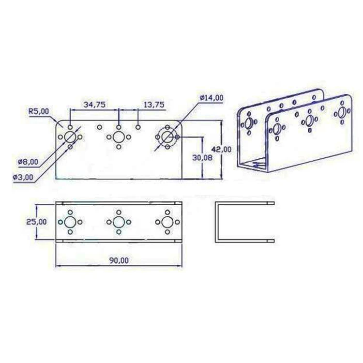 Aluminum Wide Metal U-Shape Mounting Bracket for Industrial Use