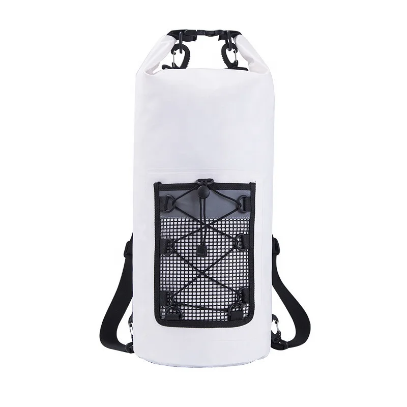 Custom Logo 500D Tarpaulin PVC Dry Bag Diving Riding Waterproof  Backpack With Mesh Pockets & Reflective Stripe