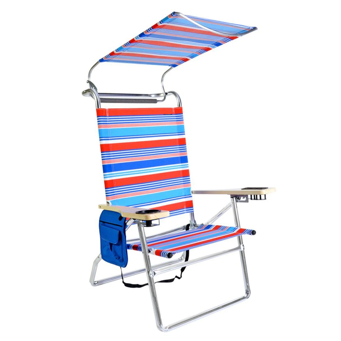 Deluxe 4 position Aluminum folding camping outdoor garden sun roof patio Beach Chair with Canopy and Storage Pouch