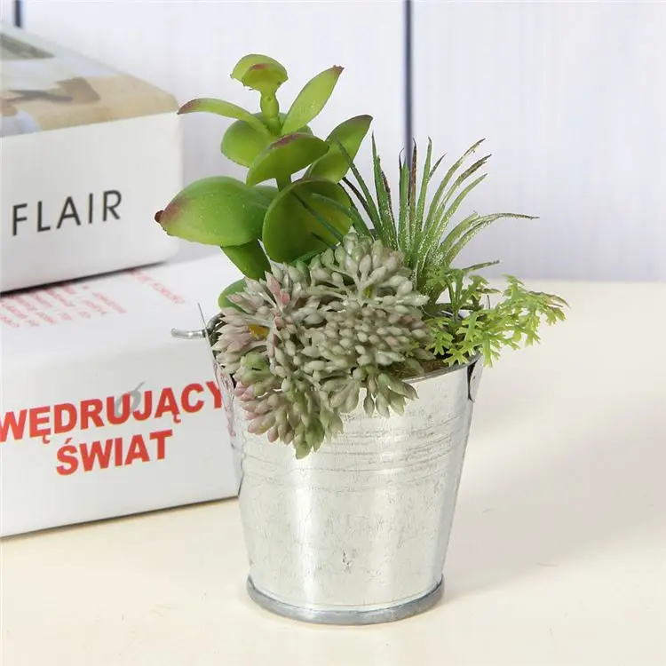 Best selling simple design plastic succulents flower cute pot plants faux mini succulents in tin pot