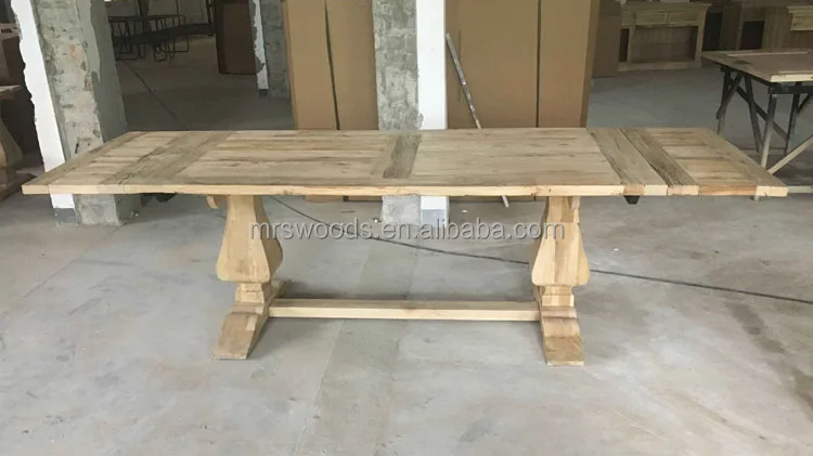 MRS WOODS Farmhouse modern reclaimed elm wooden extendable dining table set for 8