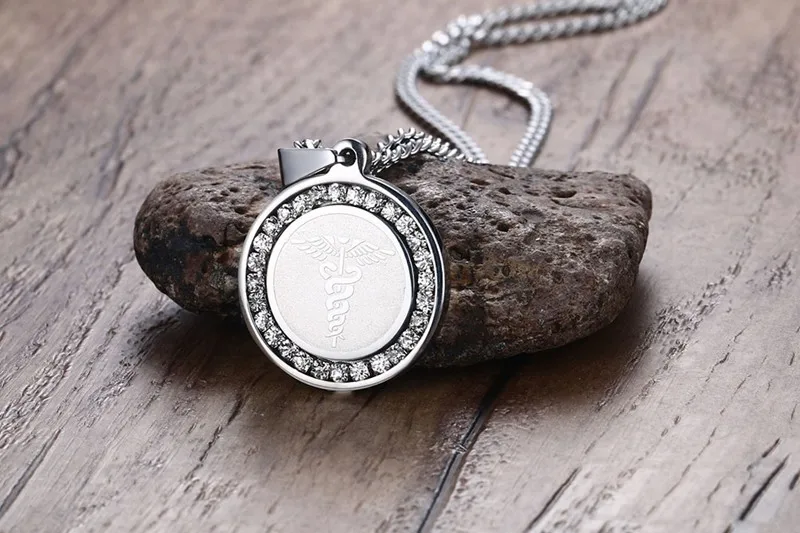 
Fashion mens accessory Stainless steel single ring zircon medical sign pendant 