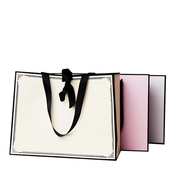 Black Frame Shopping Paper Bags with Logos Custom Print Paper Bag with Handle