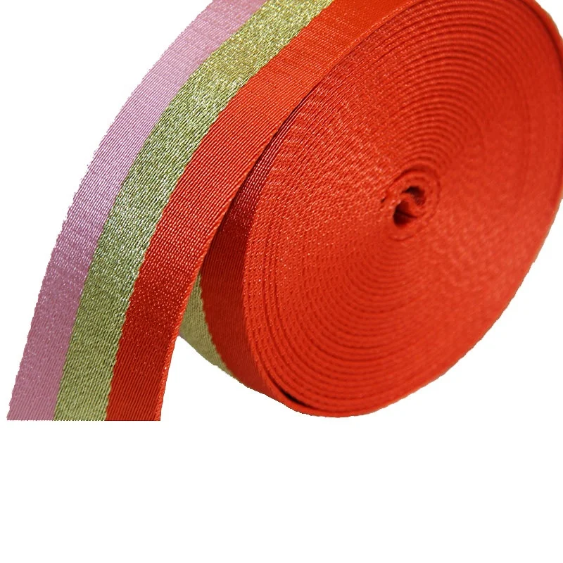 Factory Price Wholesale three colors Polyester Ribbon Gold Line Webbing 1.9 mm thickness 50mm width