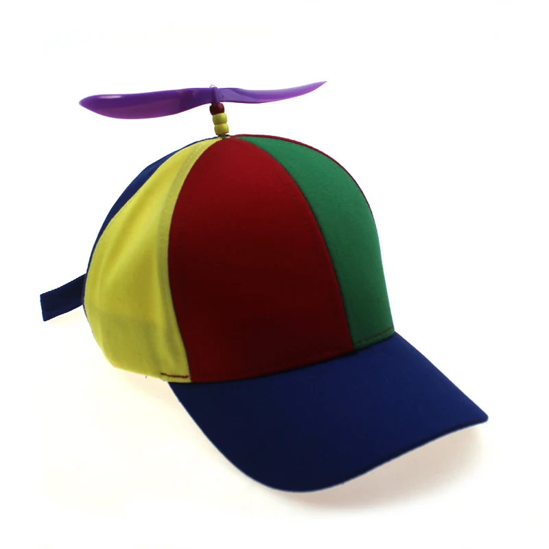 Spot Summer Beanie Parent-child Baby Propeller Rotating Dragonfly Bamboo Children Rainbow Colorblocking Sunshade Baseball Hat