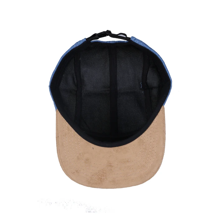 wholesale flip up brim denim no logo hemp design your own 5 panel hat cap