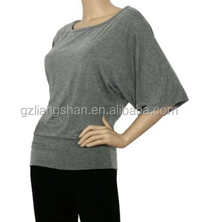 OEM Wholesale Women Dolman BoatNeck Half Wide Sleeve Batwing Slouchy Top Loose Draped Blouse T- Shirts