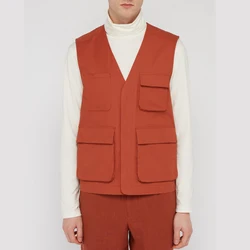 Оптовая продажа, повседневная куртка на заказ, мужской жилет без рукавов, куртка, многофункциональный жилет из хлопка и полиэстера с несколькими карманами, мужской жилет-карго, жилет для работы