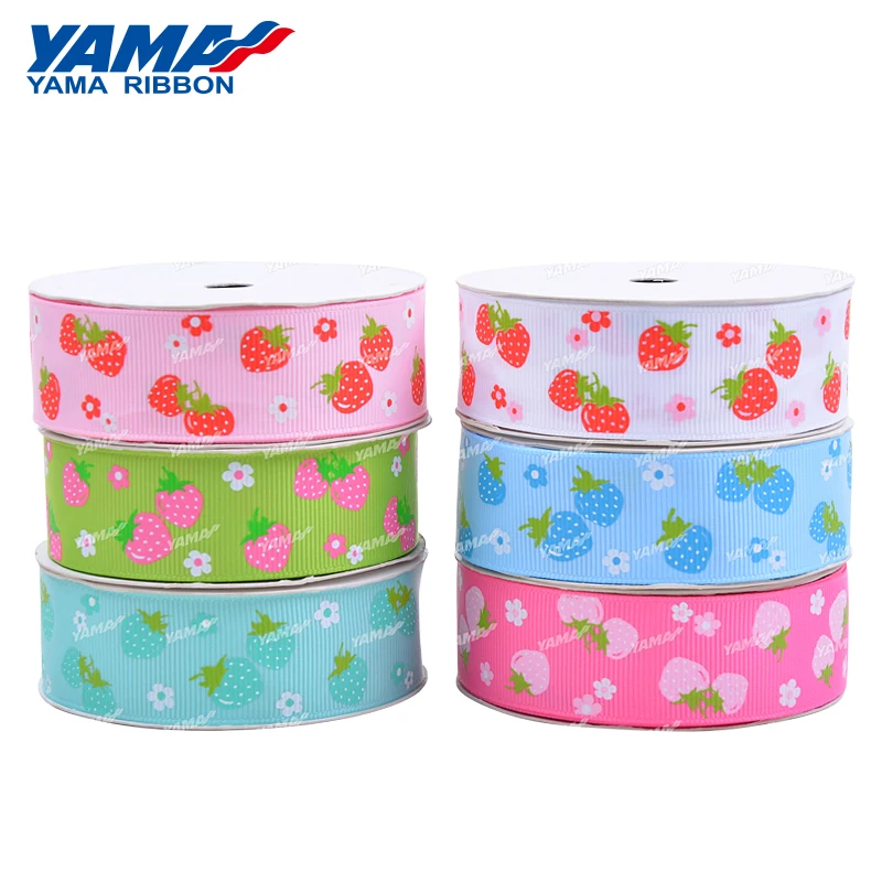 Yama factory colorful spring style fruit pattern character printed grosgrain strawberry ribbon