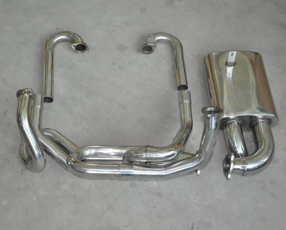 Full Stainless Steel 304 Sidewinder Exhaust Manifold Header & Muffler  For VW Aircooled Beetle Bug