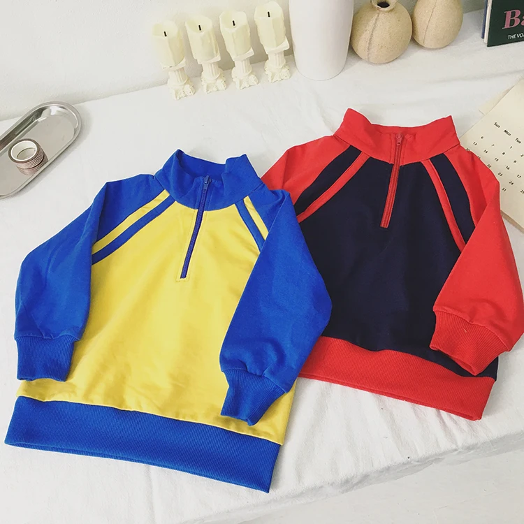 
Q2-baby Wholesale Infant Quarter Zip Pullover Plain Baby Hoodies Without Hood 