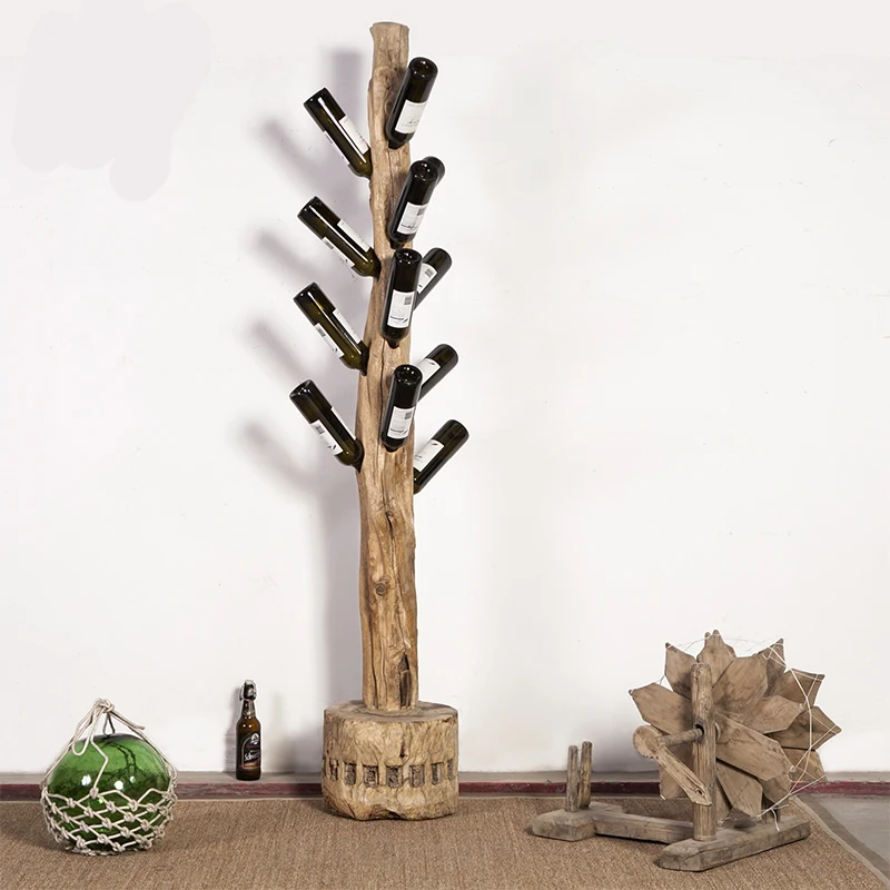 beijing factory furniture vintage wooden wholesale tree wine shelf
