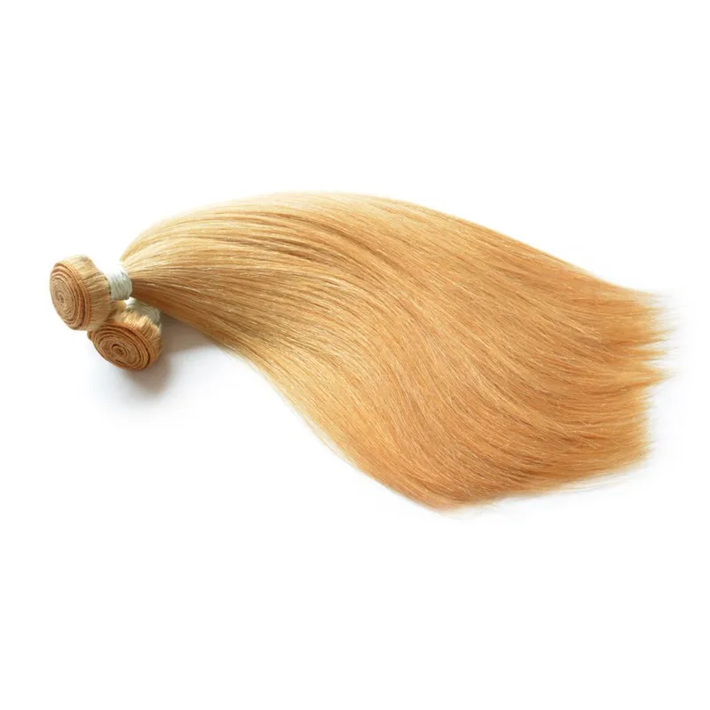 
8A Straight Wave #27 Color Brazilian Human Hair Bundles 100g/bundle 3 bundles/lot Honey Blonde Color Human Hair Extensions 