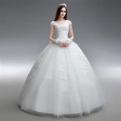 
SLS042YC Cheap Women Clothing Dress for Bride Cap Sleeves Full Lace Tiered Slim Waist Princess Ball Gown Wedding Dresses 2019 