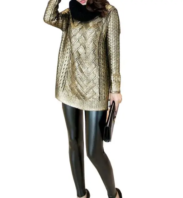 custom heavy cable silver gold foil  sweater