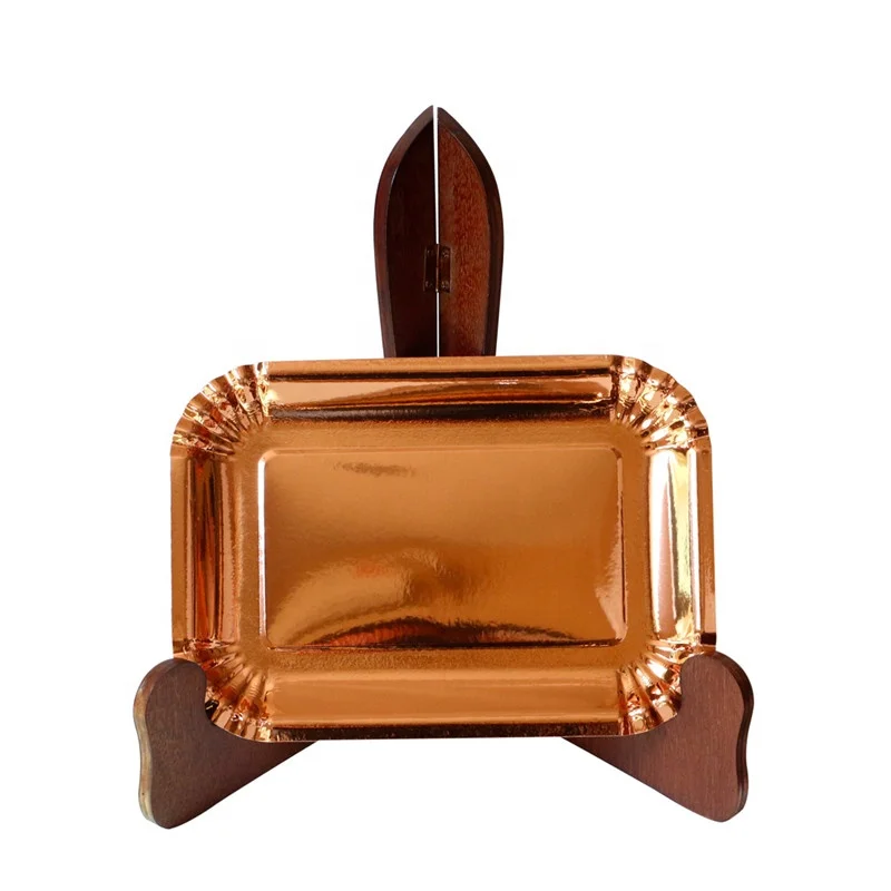 Classical Hot Sell  Disposable 400 gsm  10.5 inch Rectangle  Rose Gold Foil Paper Plates