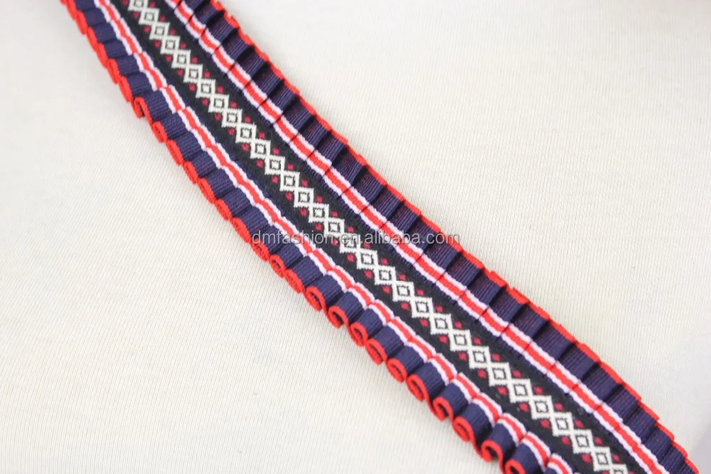 Wholesale custom ruffle woven ribbon for ethnic garments