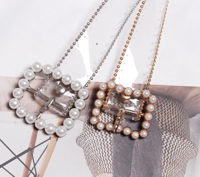 2020 New Fashion Transparent Women Belt Clear Color designer Brand Wide Waist square Lady Pants Belt with luxury pearl buckle