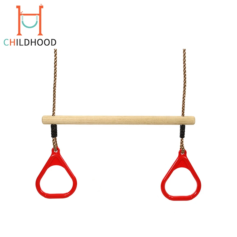 
High Quality Stable Trapeze Bar Swing Adjustable Wooden Ring Swing 