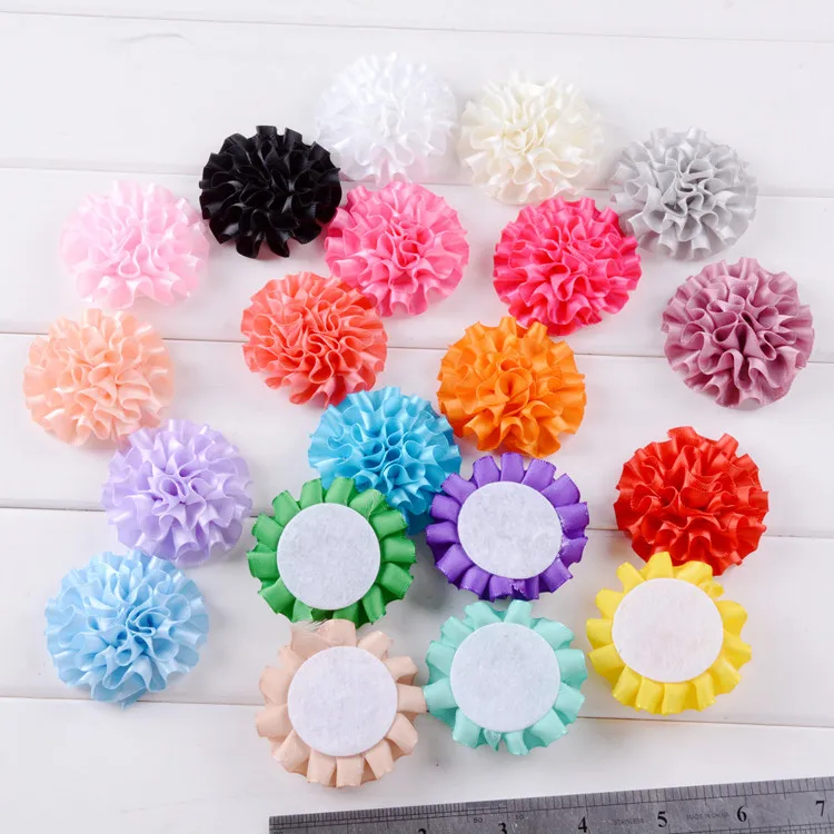В наличии 23 Цвета Оптовая Продажа 5 см диаметр морщинистый цветочный бант, сделай сам детский полиэстер Сделай Сам атласный ленточный бант