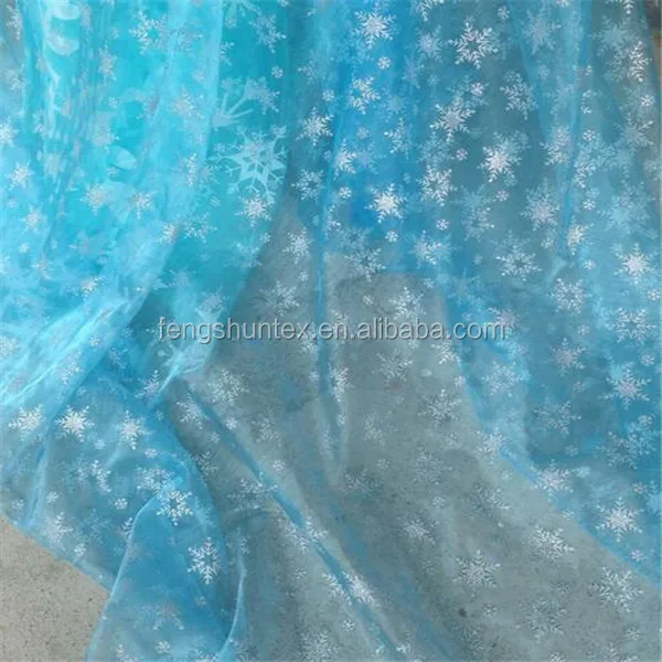 New Design Frozen Queen ELSA snowflake printed crystal tulle organza fabric