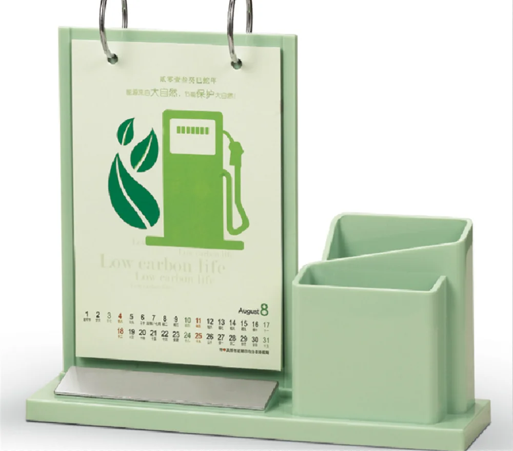 2021 customized design desk calendar  with pen holder, plastic calendar