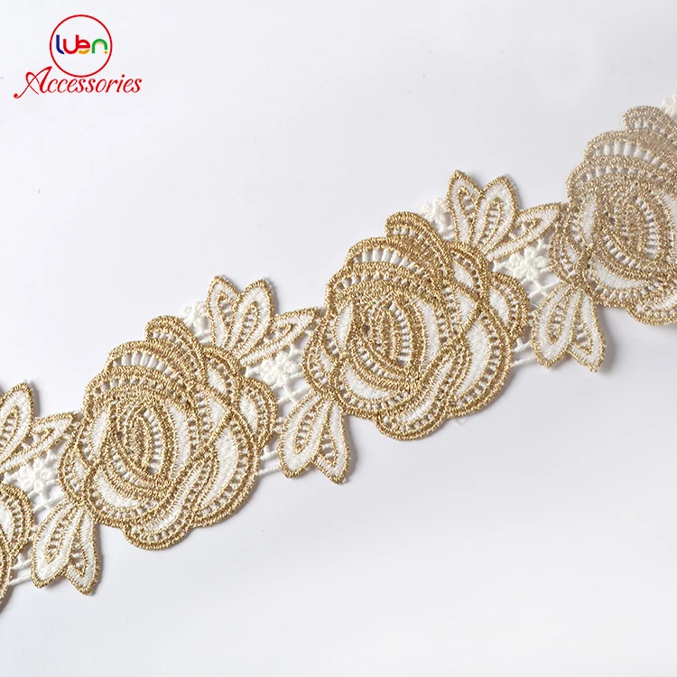 free sample, customized design 7cm Gold Lace Trim for Dress
