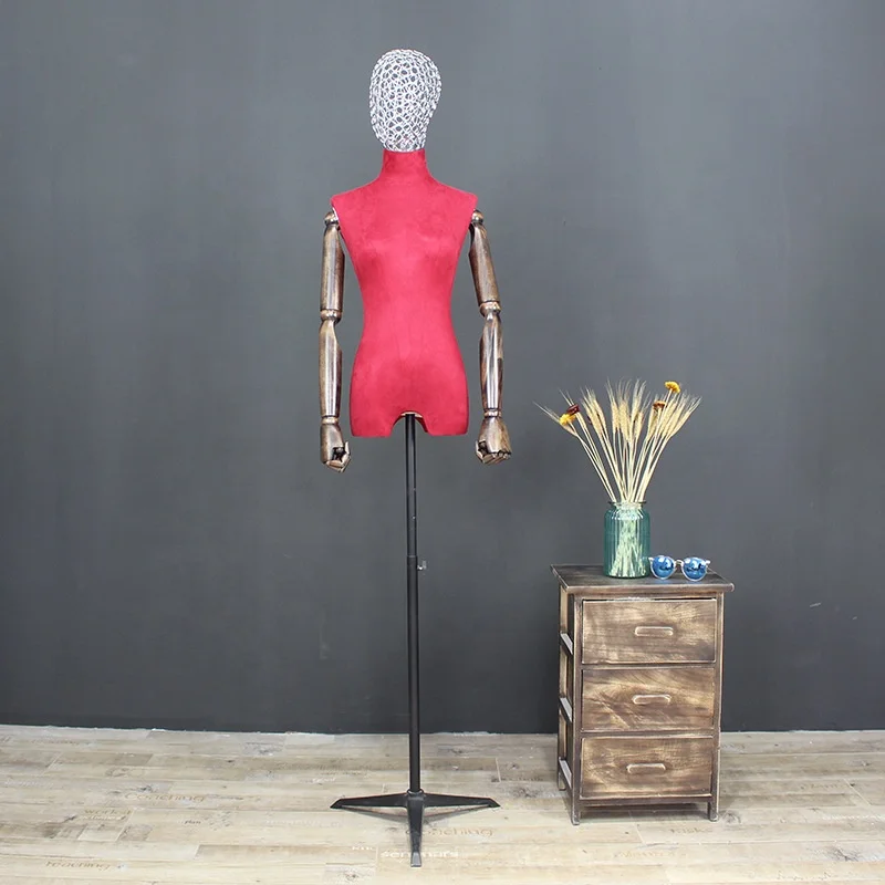 New Design Half Scale Fabric Linen Covered Female Dress Form Stand Mannequin With Iron Wire Head